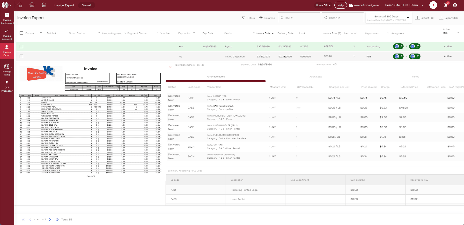 NxtEdge Receive Invoices on desktop