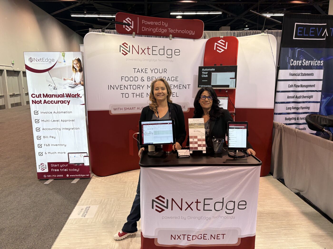 NxtEdge team demonstrating club cost control software at the CMAA booth
