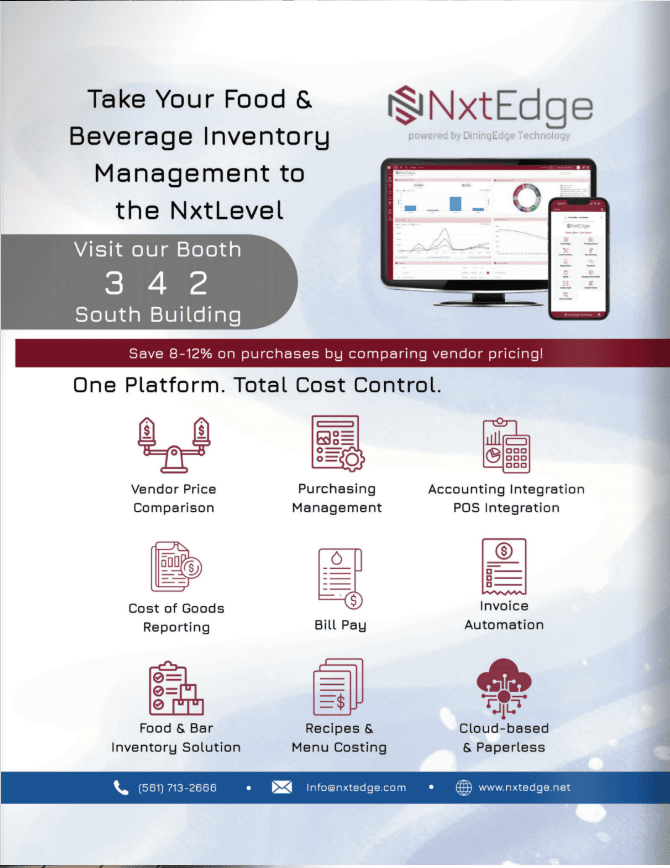 NxtEdge full-page ad in Restaurant Industry News: Take Your Food & Beverage Inventory Management to the NxtLevel