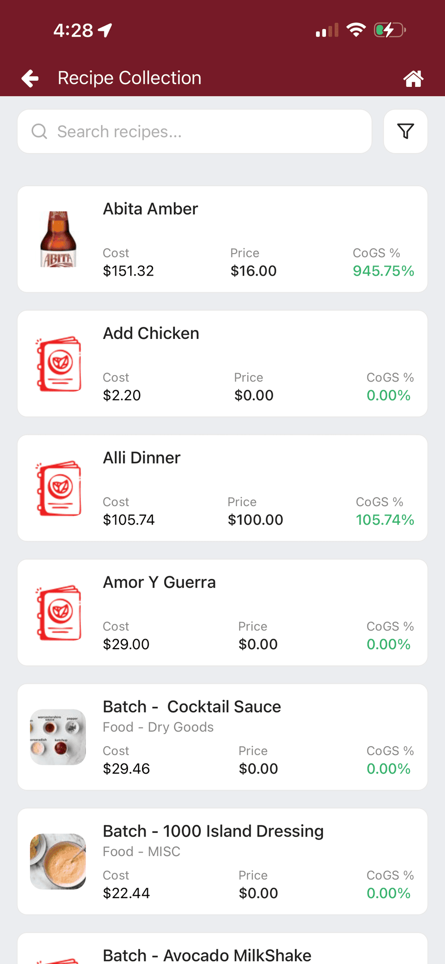 NxtEdge Analyze Menu Profitability on mobile