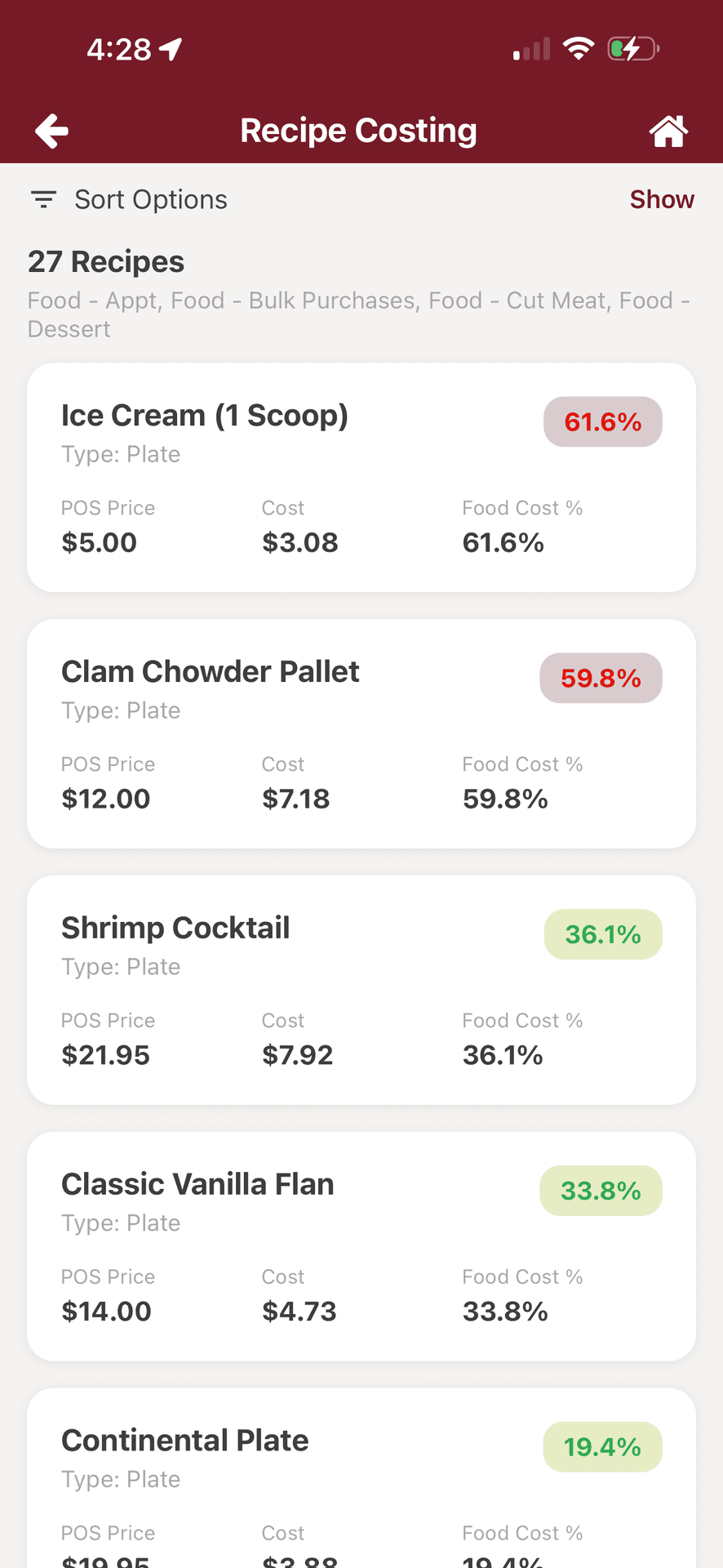 NxtEdge Analyze Menu Profitability on mobile