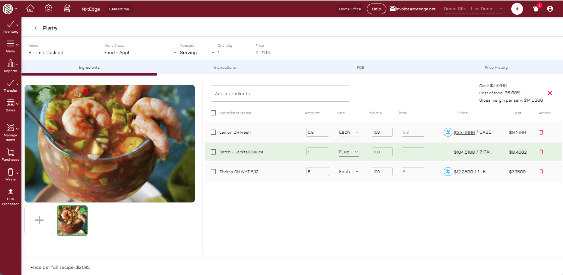 NxtEdge Cost Every Recipe