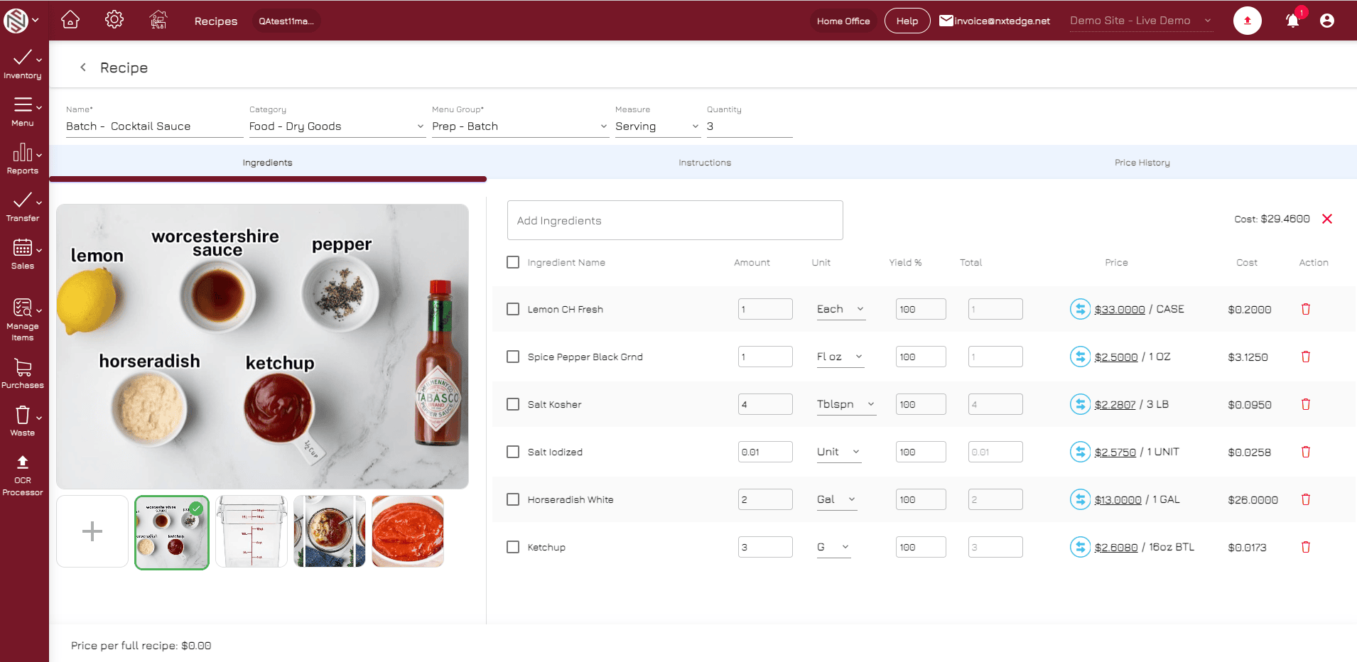 NxtEdge Cost Every Recipe