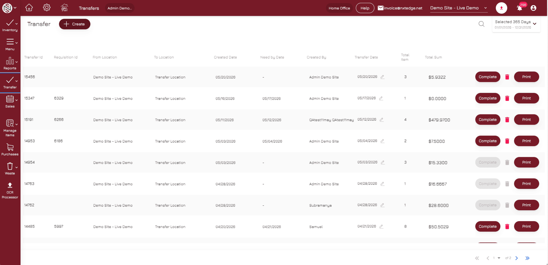 NxtEdge Transfer Inventory