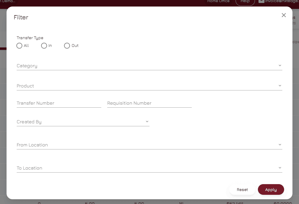 NxtEdge Track Inventory Movement filter