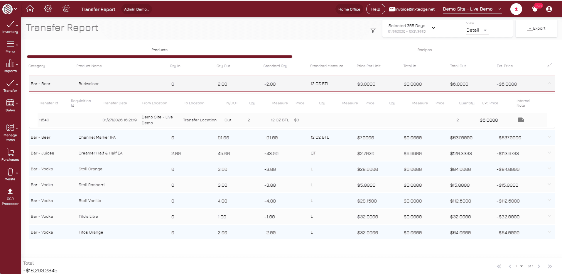 NxtEdge Track Inventory Movement